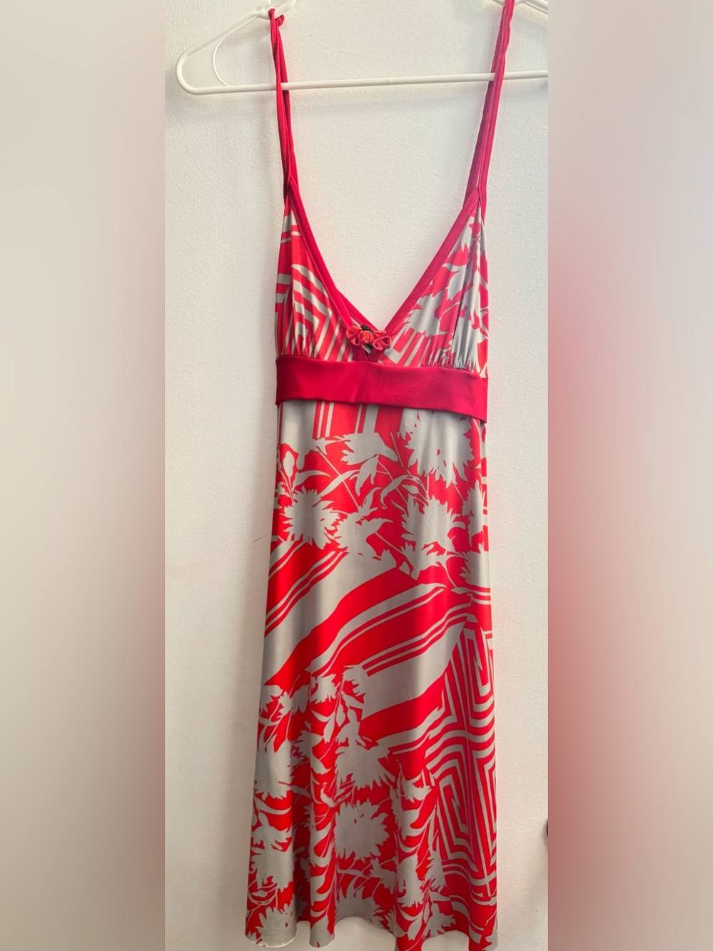 Wet Seal Red and Ivory Floral V-Neck Midi Dress
